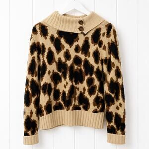Northern Isles Leopard Print Sweater Women's XL Mock Neck Button Knit Pullover